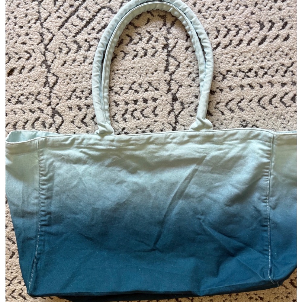 Athleta Blue Ombre Canvas Tote Bag Large Gym Beach Travel Carryall Logo - Picture 2 of 3
